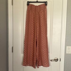 Boho Pink Rose Stretch Waist Pink and White Print Pants